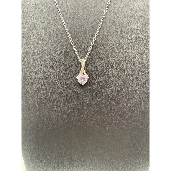 Dainty Beautiful Silver Tone Chain And Pendant Light Blue/Purple Main Rhinestone - Picture 4 of 6